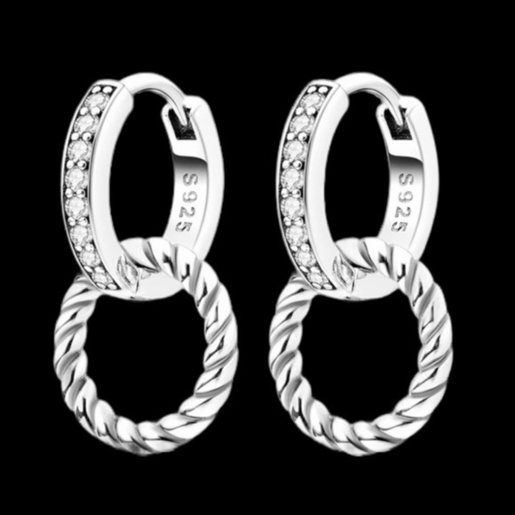 Women’s 925 Sterling Silver Double Loop Twisted Rope Earrings - NWT - Picture 1 of 5